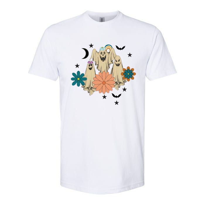 Retro Floral Ghost Halloween Spooky Season Halloween Party Softstyle CVC T-Shirt