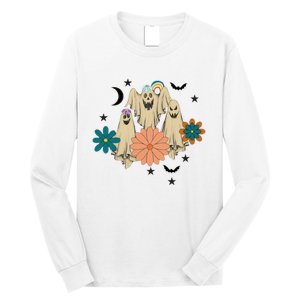 Retro Floral Ghost Halloween Spooky Season Halloween Party Long Sleeve Shirt