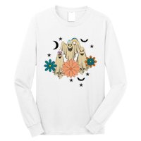 Retro Floral Ghost Halloween Spooky Season Halloween Party Long Sleeve Shirt