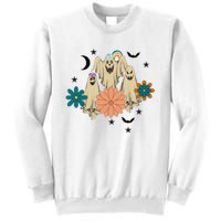 Retro Floral Ghost Halloween Spooky Season Halloween Party Sweatshirt