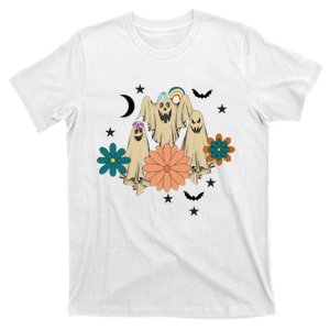 Retro Floral Ghost Halloween Spooky Season Halloween Party T-Shirt