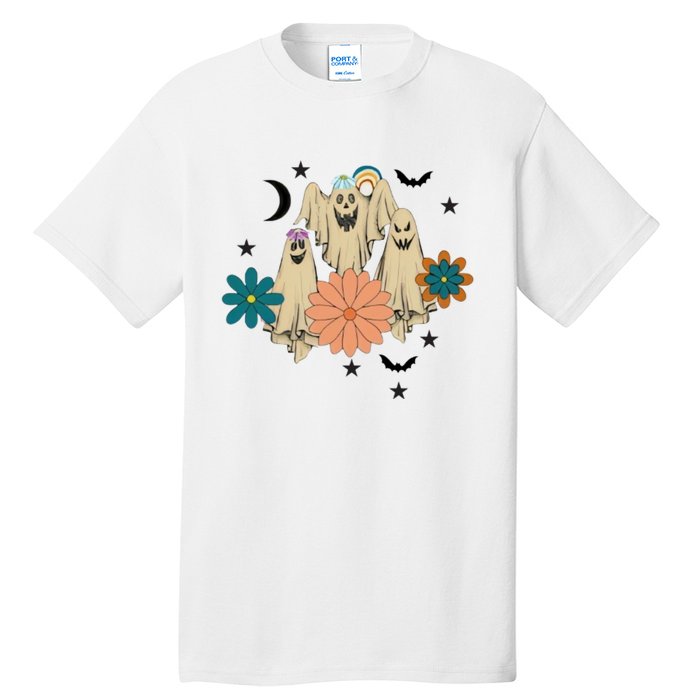 Retro Floral Ghost Halloween Spooky Season Halloween Party Tall T-Shirt