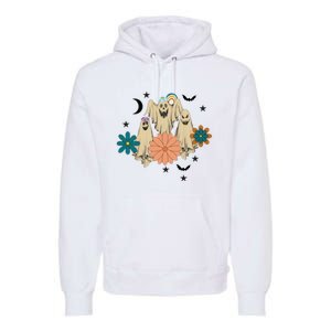 Retro Floral Ghost Halloween Spooky Season Halloween Party Premium Hoodie