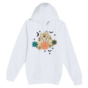 Retro Floral Ghost Halloween Spooky Season Halloween Party Premium Pullover Hoodie