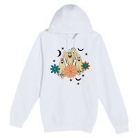 Retro Floral Ghost Halloween Spooky Season Halloween Party Premium Pullover Hoodie