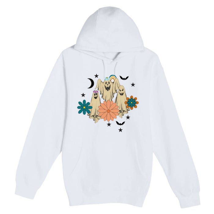 Retro Floral Ghost Halloween Spooky Season Halloween Party Premium Pullover Hoodie