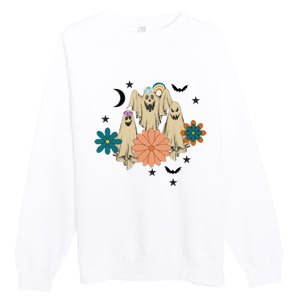 Retro Floral Ghost Halloween Spooky Season Halloween Party Premium Crewneck Sweatshirt