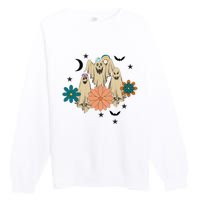 Retro Floral Ghost Halloween Spooky Season Halloween Party Premium Crewneck Sweatshirt