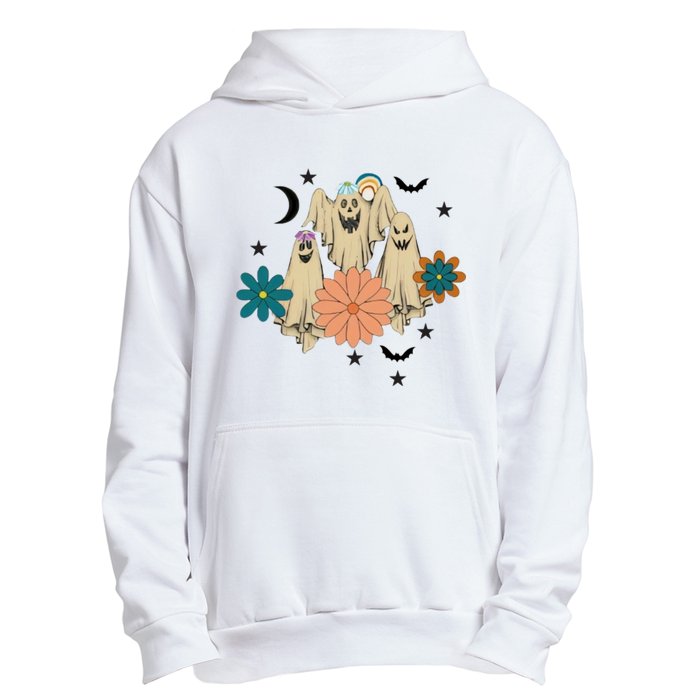 Retro Floral Ghost Halloween Spooky Season Halloween Party Urban Pullover Hoodie