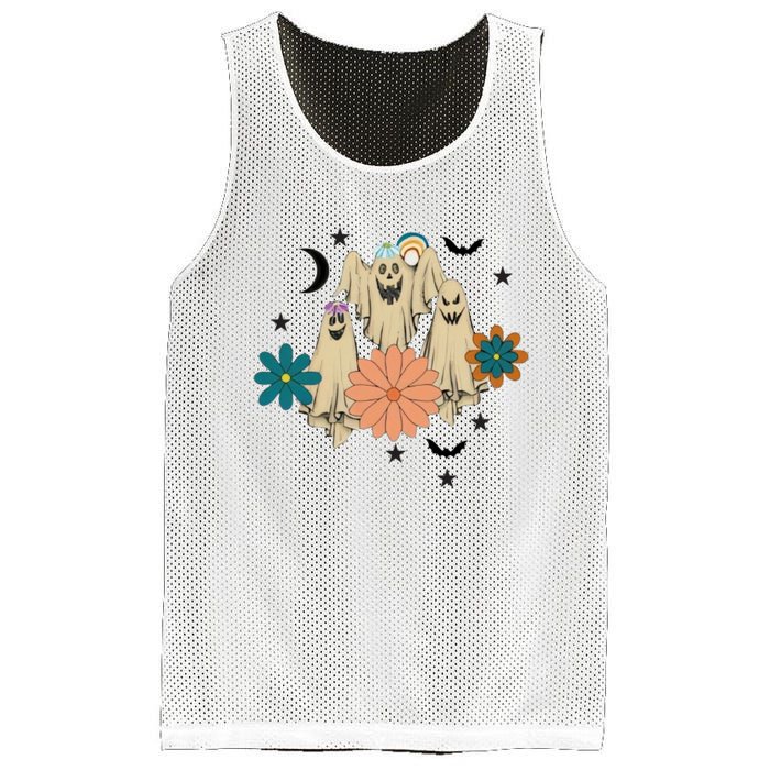 Retro Floral Ghost Halloween Spooky Season Halloween Party Mesh Reversible Basketball Jersey Tank