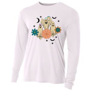 Retro Floral Ghost Halloween Spooky Season Halloween Party Cooling Performance Long Sleeve Crew