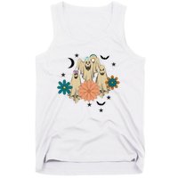 Retro Floral Ghost Halloween Spooky Season Halloween Party Tank Top