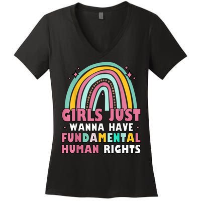 Rainbow Feminist Girls Just Want To Have Fundamental Rights Women's V-Neck T-Shirt