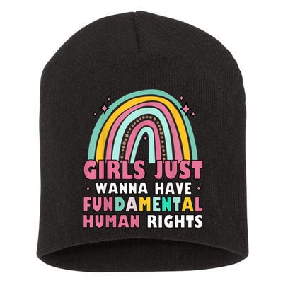 Rainbow Feminist Girls Just Want To Have Fundamental Rights Short Acrylic Beanie