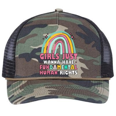 Rainbow Feminist Girls Just Want To Have Fundamental Rights Retro Rope Trucker Hat Cap