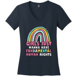 Rainbow Feminist Girls Just Want To Have Fundamental Rights Women's V-Neck T-Shirt