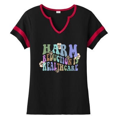 Retro Flower Harm Reduction Healthcare Overdose Awareness Ladies Halftime Notch Neck Tee