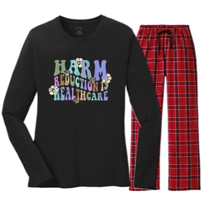 Retro Flower Harm Reduction Healthcare Overdose Awareness Women's Long Sleeve Flannel Pajama Set 