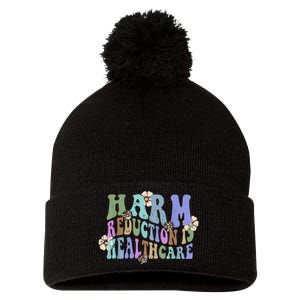 Retro Flower Harm Reduction Healthcare Overdose Awareness Pom Pom 12in Knit Beanie