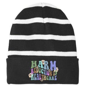 Retro Flower Harm Reduction Healthcare Overdose Awareness Striped Beanie with Solid Band