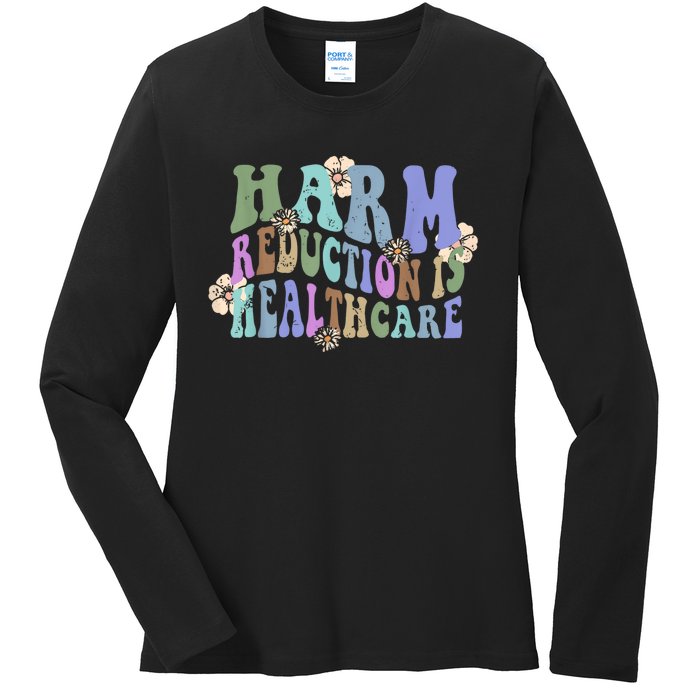 Retro Flower Harm Reduction Healthcare Overdose Awareness Ladies Long Sleeve Shirt