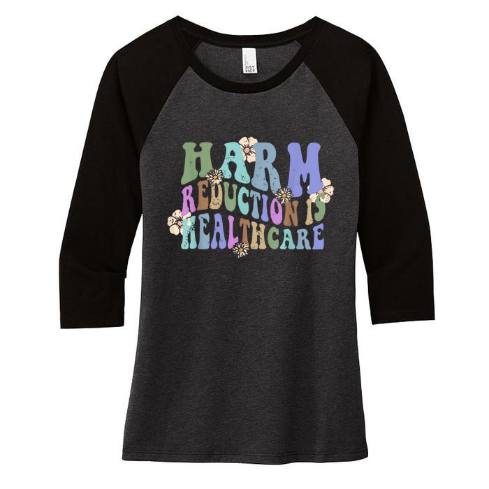 Retro Flower Harm Reduction Healthcare Overdose Awareness Women's Tri-Blend 3/4-Sleeve Raglan Shirt