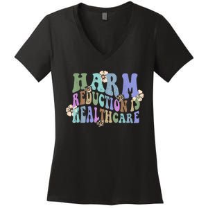 Retro Flower Harm Reduction Healthcare Overdose Awareness Women's V-Neck T-Shirt