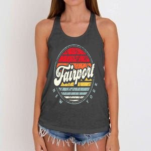 Retro Fairport Home State Cool 70s Style Sunset Women's Knotted Racerback Tank