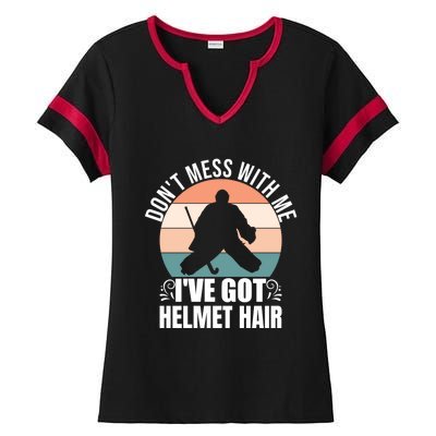 Retro Field Hockey Goalie Gift Goal Keeper Helmet Quote Gift Ladies Halftime Notch Neck Tee