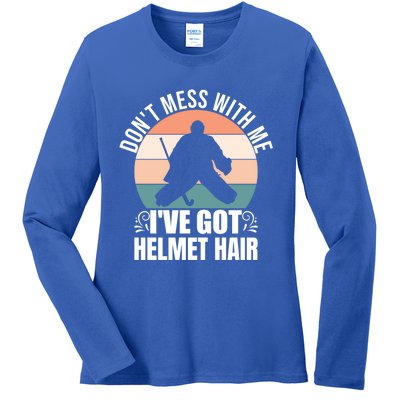 Retro Field Hockey Goalie Gift Goal Keeper Helmet Quote Gift Ladies Long Sleeve Shirt