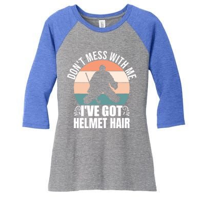 Retro Field Hockey Goalie Gift Goal Keeper Helmet Quote Gift Women's Tri-Blend 3/4-Sleeve Raglan Shirt