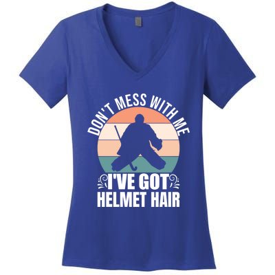 Retro Field Hockey Goalie Gift Goal Keeper Helmet Quote Gift Women's V-Neck T-Shirt