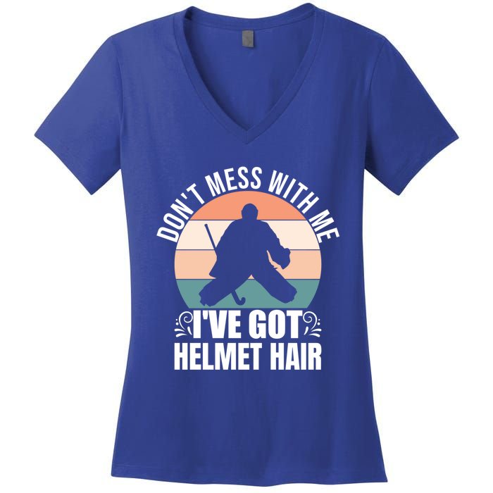 Retro Field Hockey Goalie Gift Goal Keeper Helmet Quote Gift Women's V-Neck T-Shirt