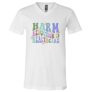 Retro Flower Harm Reduction Healthcare Overdose Awareness V-Neck T-Shirt