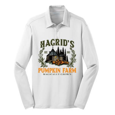 Retro Fall HagridS Pumpkin Farm Patch Autumn Pumpkin Garden Silk Touch Performance Long Sleeve Polo