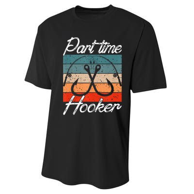 Retro Fishing Hooks Part Time Hooker Funny Fishing Performance Sprint T-Shirt