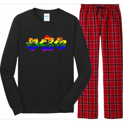 Rainbow Flag Hibiscus Flowers Hawaiian Lgbt Great Gift Long Sleeve Pajama Set