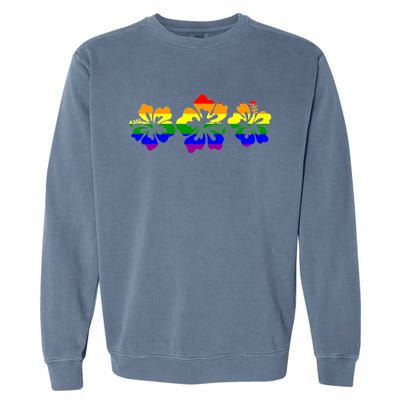 Rainbow Flag Hibiscus Flowers Hawaiian Lgbt Great Gift Garment-Dyed Sweatshirt