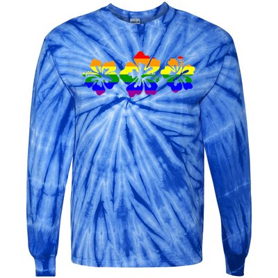 Rainbow Flag Hibiscus Flowers Hawaiian Lgbt Great Gift Tie-Dye Long Sleeve Shirt