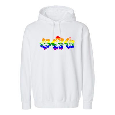 Rainbow Flag Hibiscus Flowers Hawaiian Lgbt Great Gift Garment-Dyed Fleece Hoodie