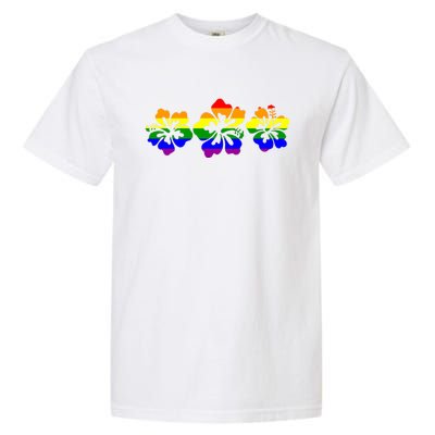 Rainbow Flag Hibiscus Flowers Hawaiian Lgbt Great Gift Garment-Dyed Heavyweight T-Shirt