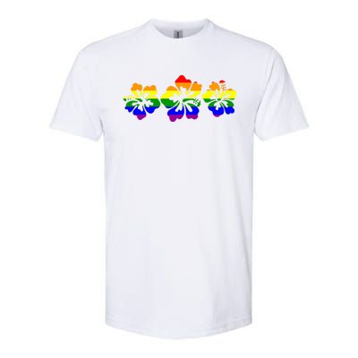 Rainbow Flag Hibiscus Flowers Hawaiian Lgbt Great Gift Softstyle CVC T-Shirt