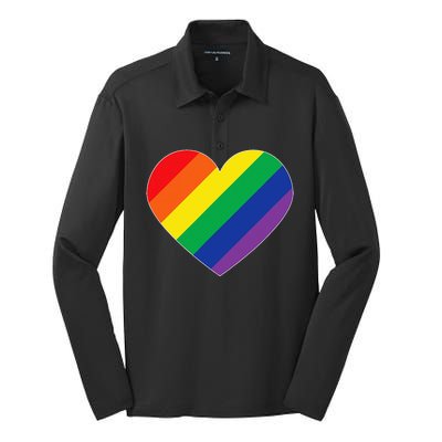 Rainbow Flag Heart Silk Touch Performance Long Sleeve Polo