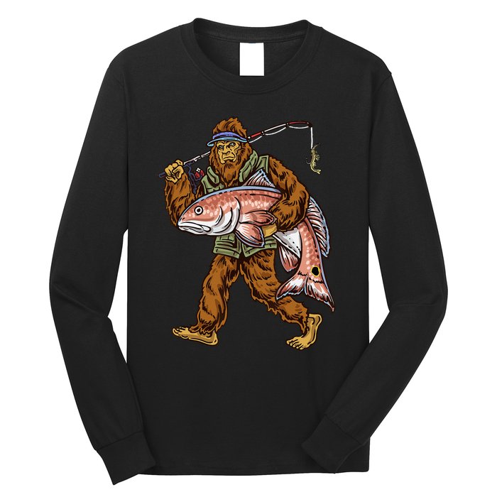 Redfish Fishing Hunting Bigfoot Fisher Long Sleeve Shirt