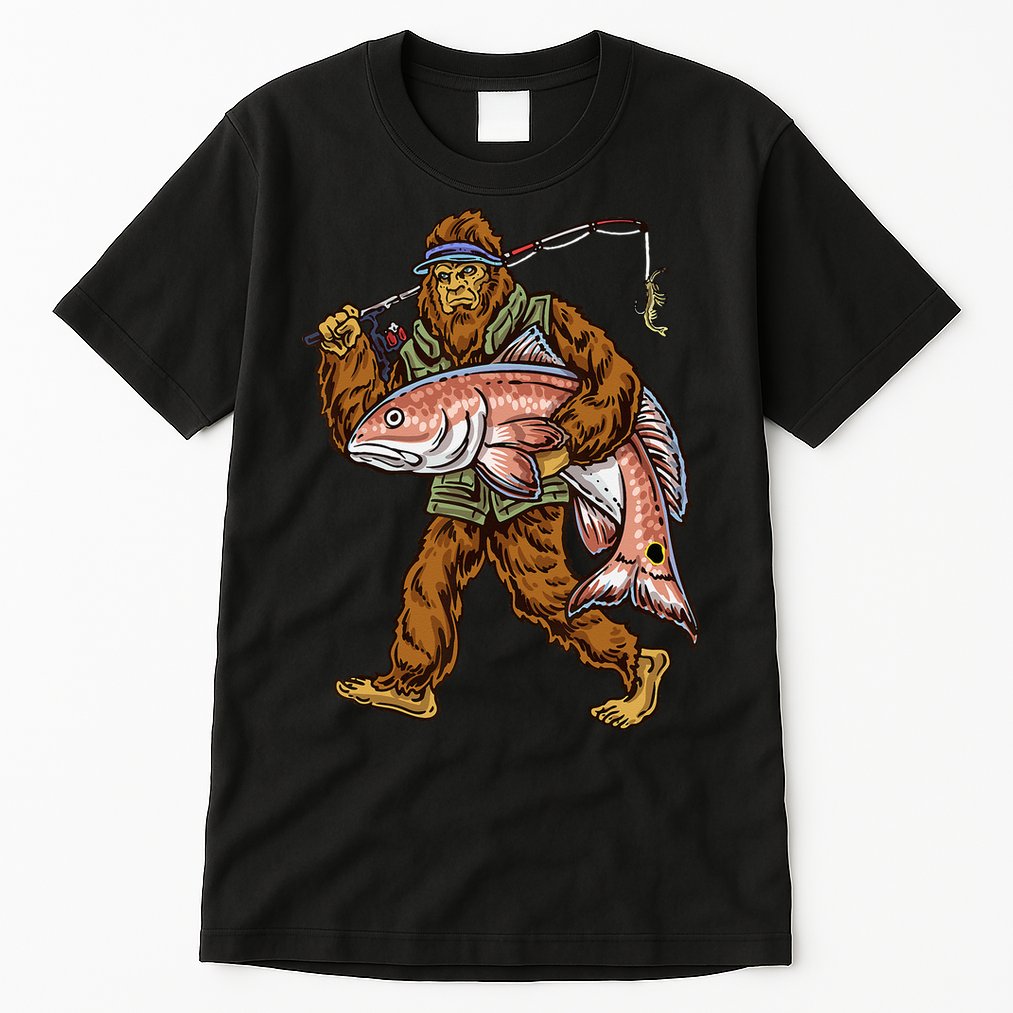 Redfish Fishing Hunting Bigfoot Fisher Tall T-Shirt