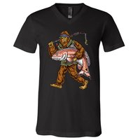 Redfish Fishing Hunting Bigfoot Fisher V-Neck T-Shirt