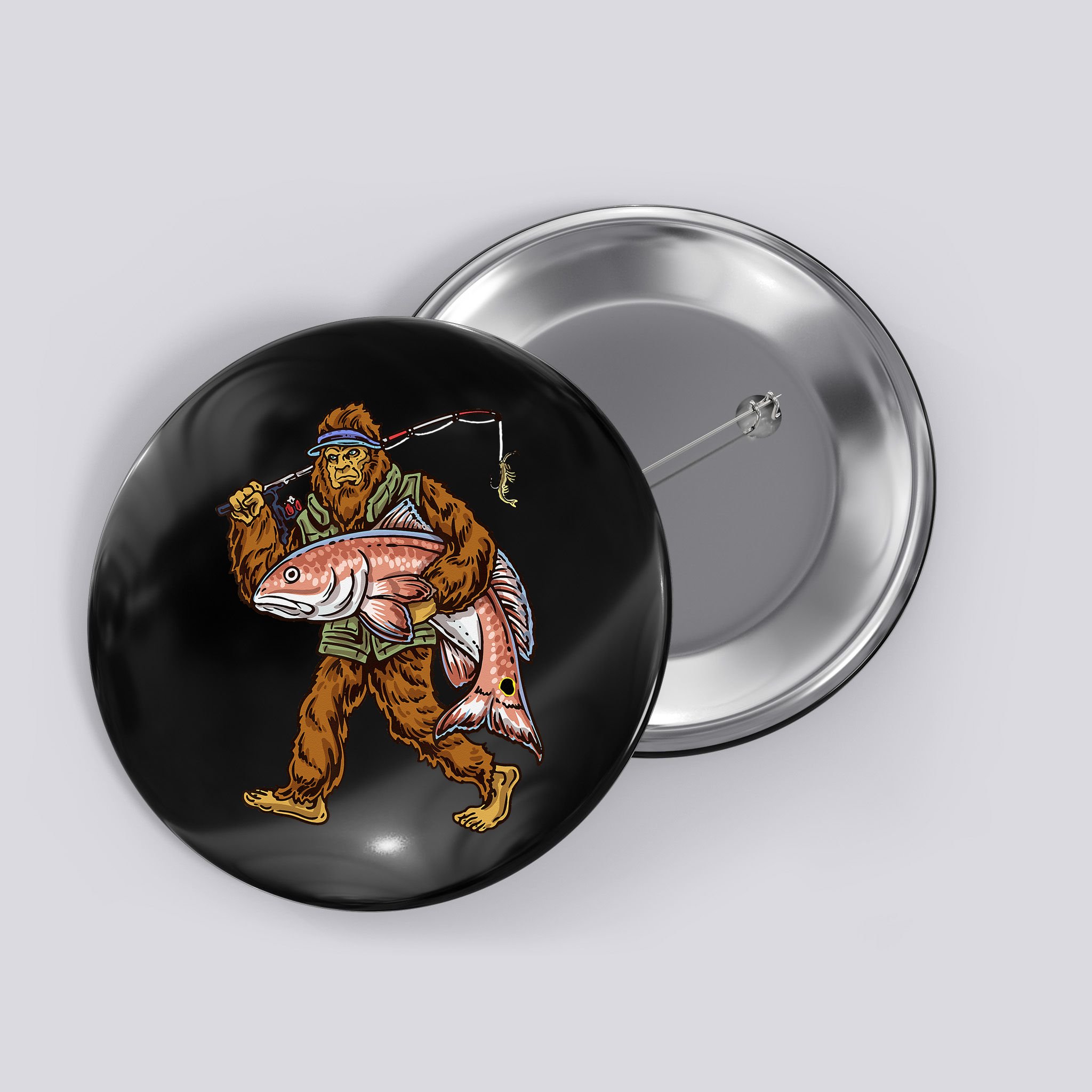 Redfish Fishing Hunting Bigfoot Fisher Button