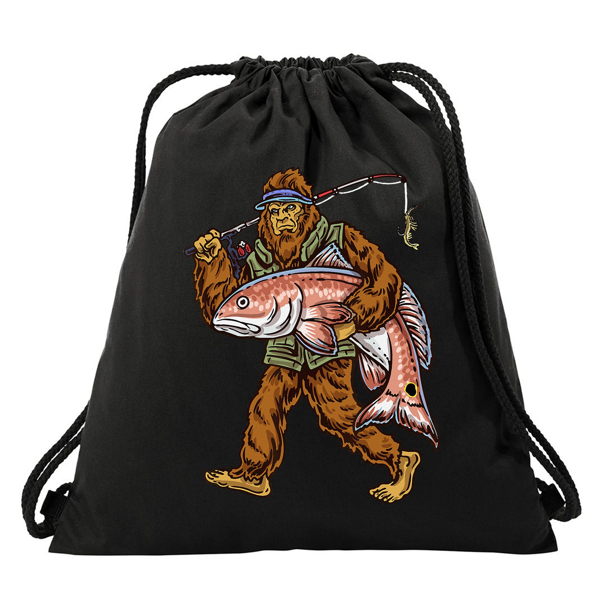 Redfish Fishing Hunting Bigfoot Fisher Drawstring Bag