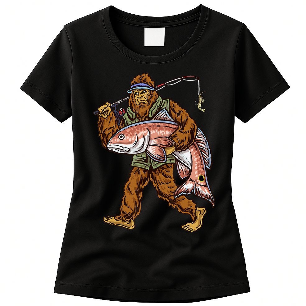 Redfish Fishing Hunting Bigfoot Fisher Womens T-Shirt