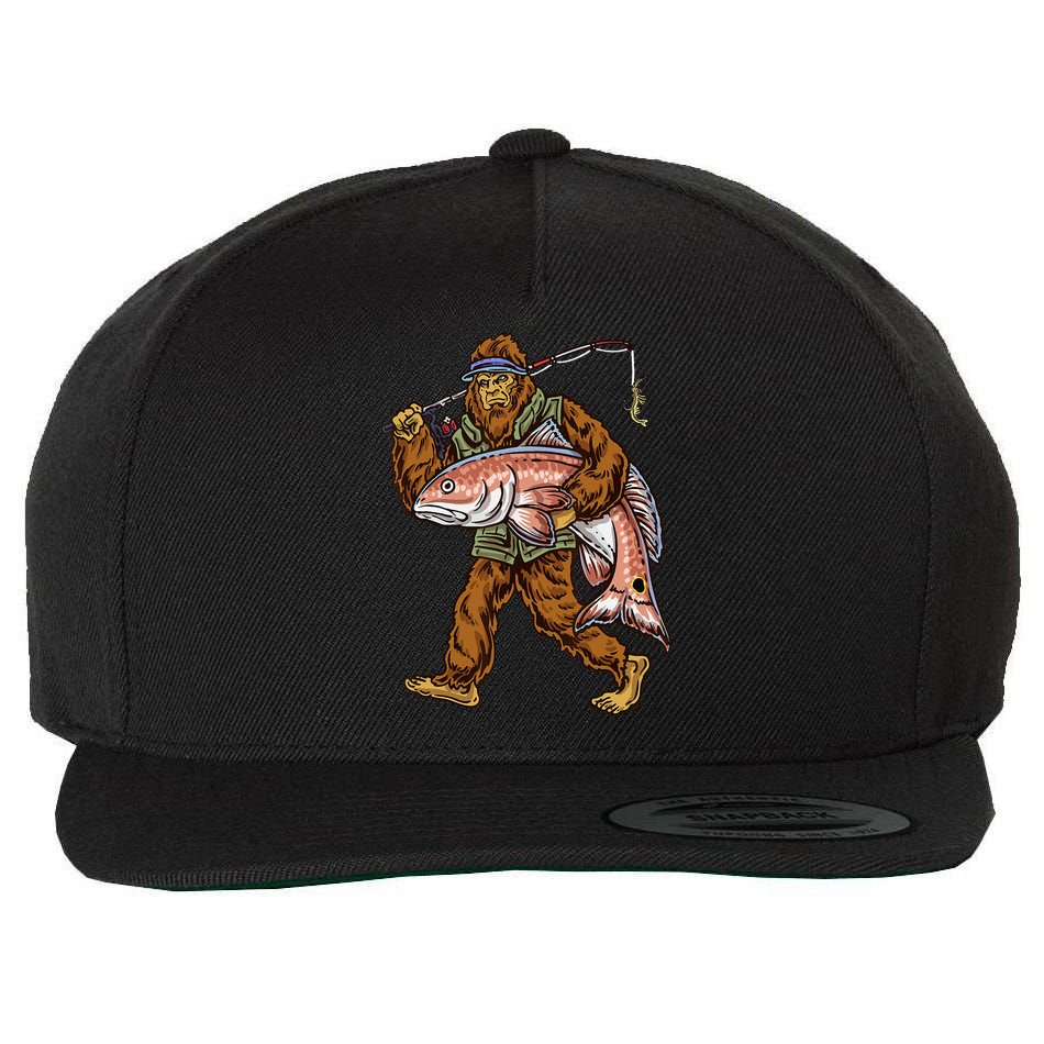 Redfish Fishing Hunting Bigfoot Fisher Wool Snapback Cap
